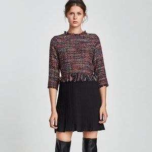 ZARA red black Tweed Dress Pleated Hem mini Skirt NWT womens XS